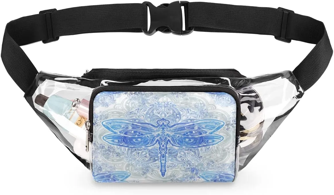 Clear Fanny Pack Stadium Approved Adjustable Artistic Dragonfly Clear Belt Bag Cute Waist Pouch for Women Men Travel Sports Events Hiking Concerts