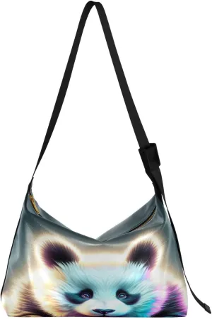 Colorful Panda Hobo Crossbody Bags for Women Leather Large Shoulder Bag Cross Body Pastel Drawing Artistic Trendy Womens Tote Bags Handbag for Travel Shopping
