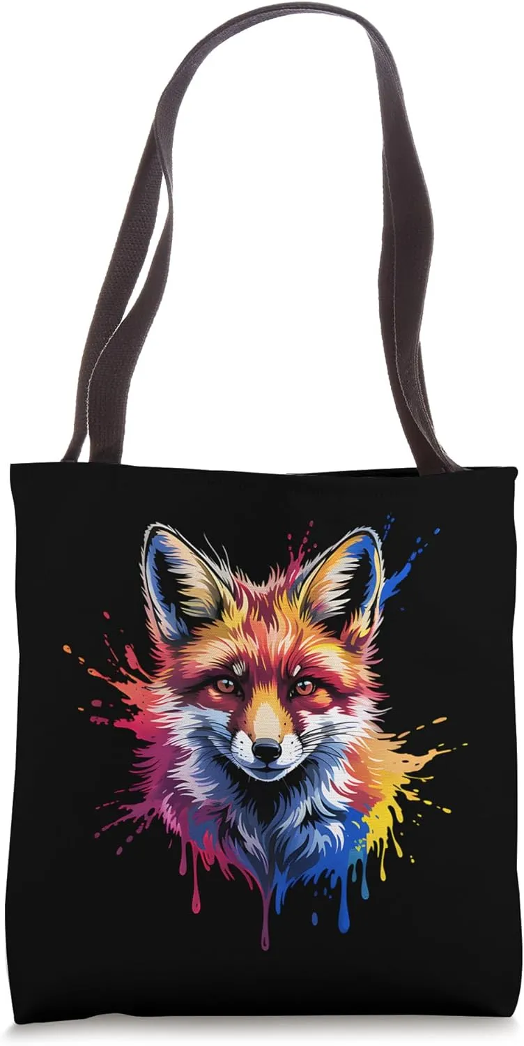 Cool Fox On Colorful Painted Fox Fox For Women Girls Kids Tote Bag