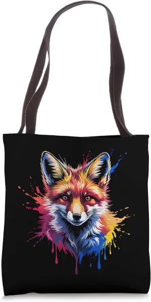 Cool Fox On Colorful Painted Fox Fox For Women Girls Kids Tote Bag