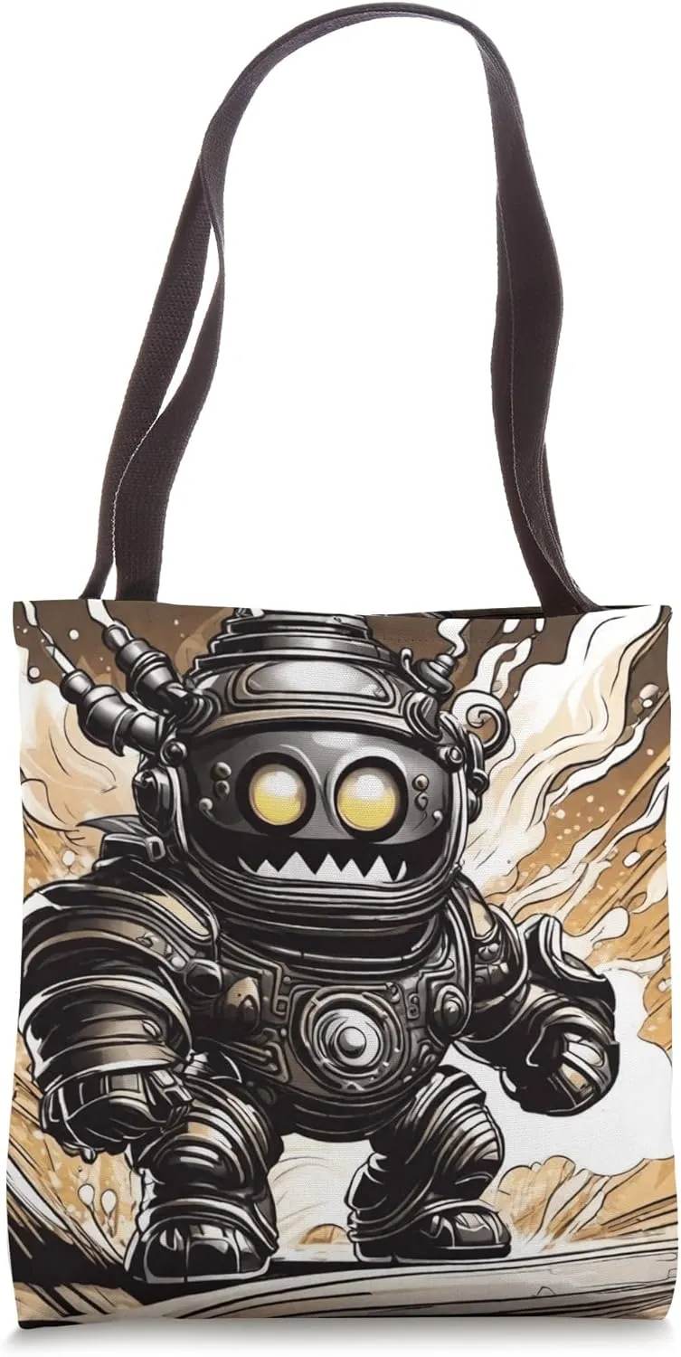 Cool Vintage Comic Book Style Funny Milk Tank Robot Graphic Tote Bag