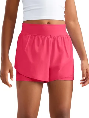 CRZ YOGA Girls 2 in 1 Dolphin Athletic Running Shorts with Pockets High Waist Teen Kid Workout Casual Tennis Soccer Split