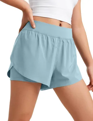 CRZ YOGA Girls 2 in 1 Dolphin Athletic Running Shorts with Pockets High Waist Teen Kid Workout Casual Tennis Soccer Split