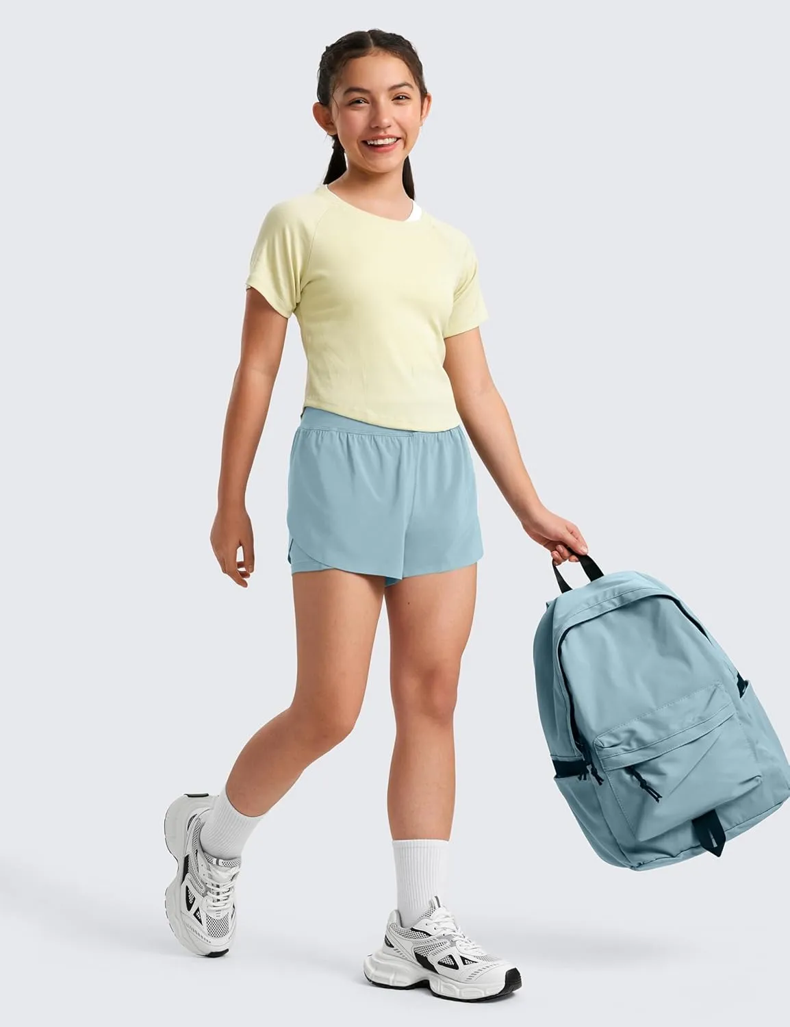 CRZ YOGA Girls 2 in 1 Dolphin Athletic Running Shorts with Pockets High Waist Teen Kid Workout Casual Tennis Soccer Split