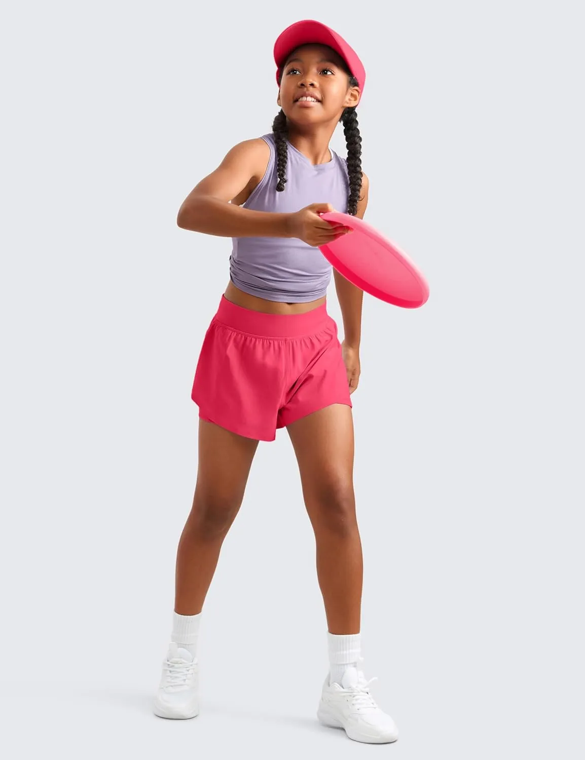 CRZ YOGA Girls 2 in 1 Dolphin Athletic Running Shorts with Pockets High Waist Teen Kid Workout Casual Tennis Soccer Split