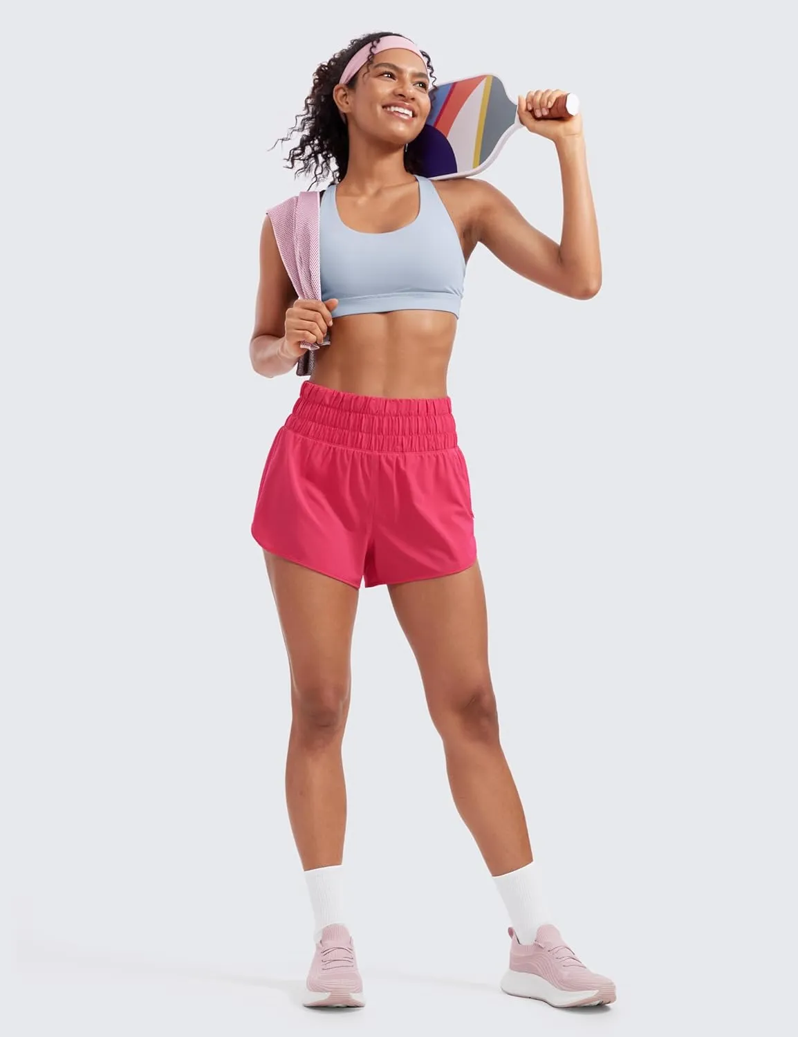 CRZ YOGA High Waisted Dolphin Running Shorts for Womens Mesh Liner for Gym Workout Athletic with Zipper Pocket