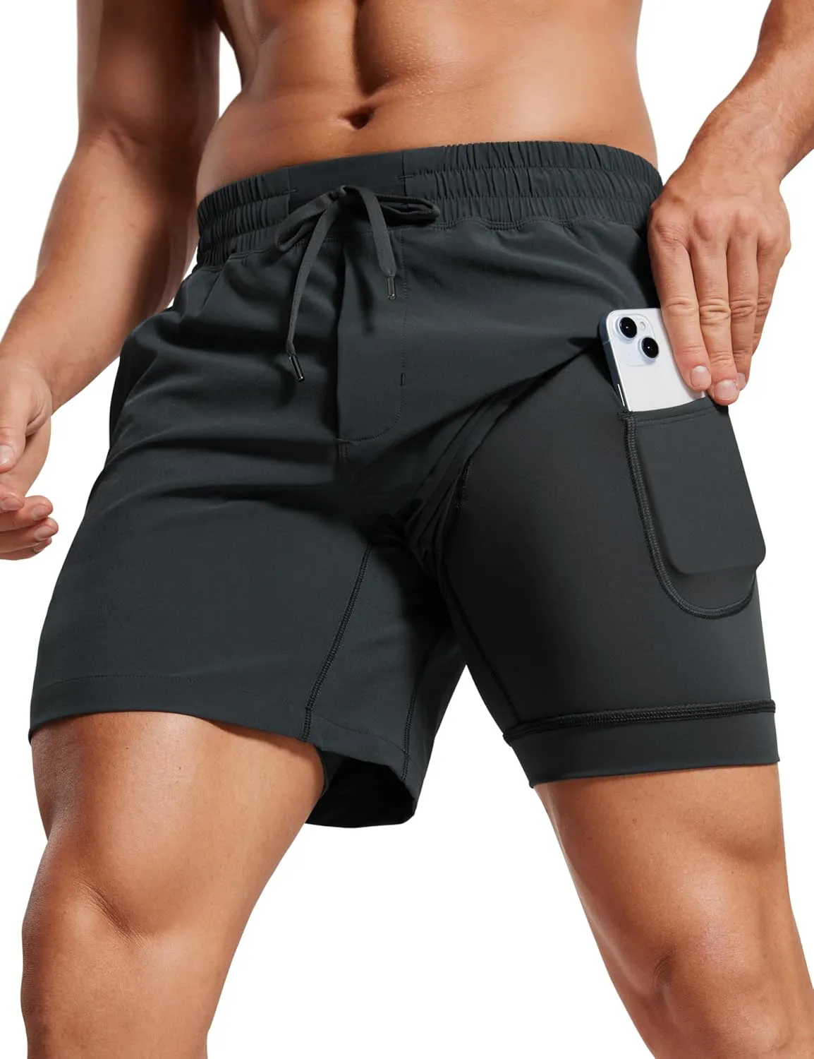 CRZ YOGA Men's 2 in 1 Running Shorts with Liner - 5'' Quick Dry for Workout Sports Athletic with Pockets