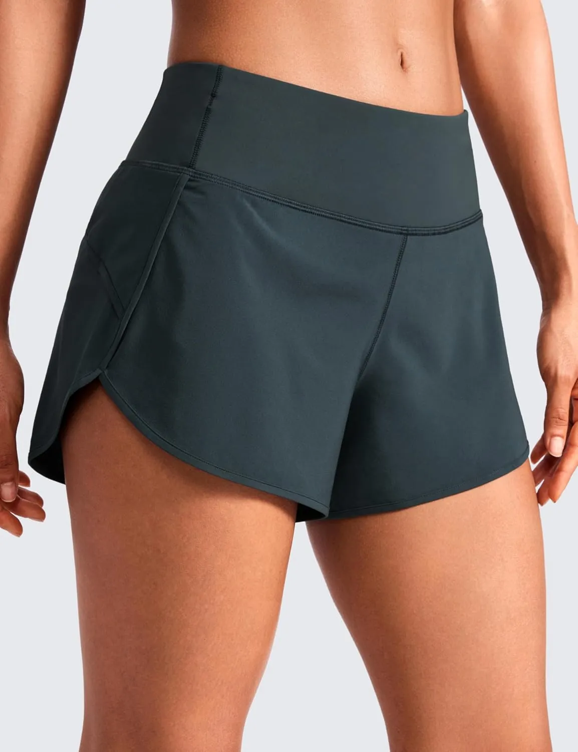 CRZ YOGA Mid Waisted Running Shorts for Women 4" Soft for Gym Athletic Workout with Zipper Pocket Liner Quick Dry