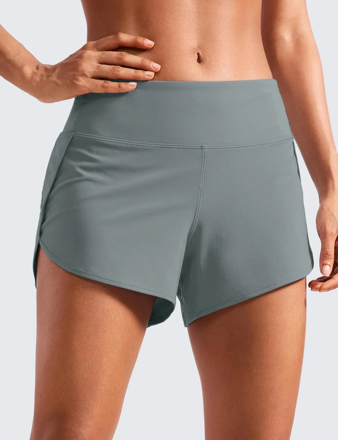 CRZ YOGA Mid Waisted Running Shorts for Women 4" Soft for Gym Athletic Workout with Zipper Pocket Liner Quick Dry