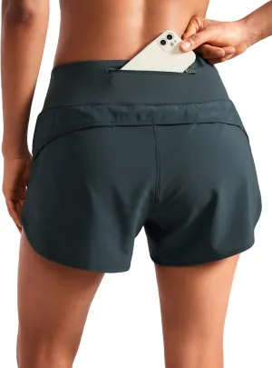 CRZ YOGA Mid Waisted Running Shorts for Women 4" Soft for Gym Athletic Workout with Zipper Pocket Liner Quick Dry