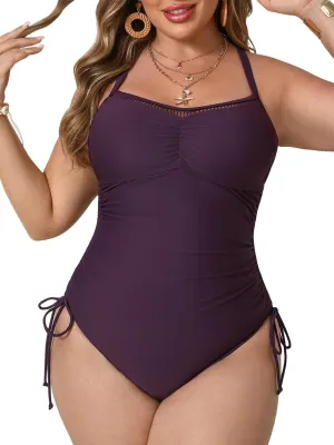 CUPSHE Plus Size Women's One Piece Bathing Suit Scoop Neck Swimsuit Cutouts Side Drawstring Adjustable Straps
