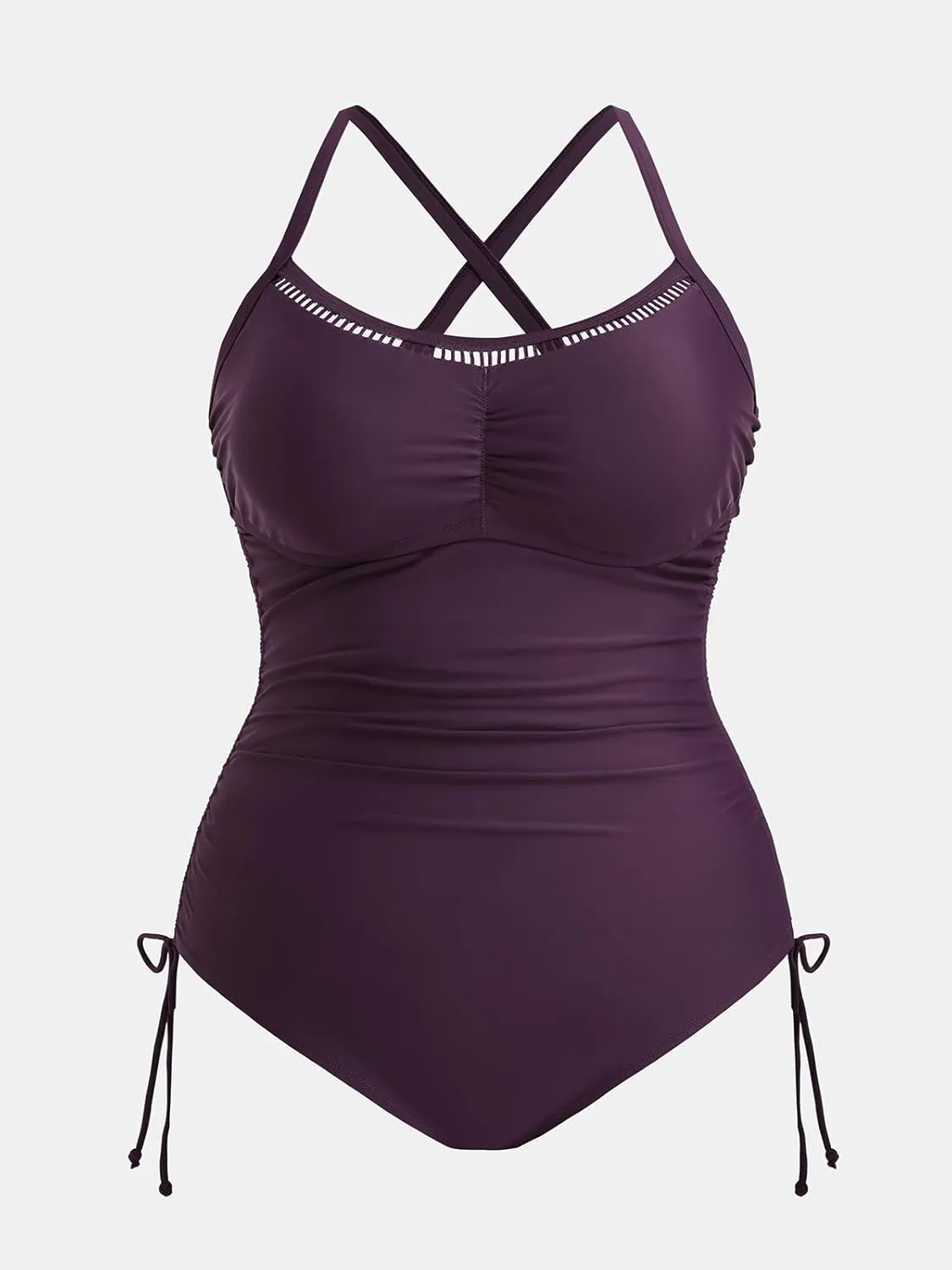 CUPSHE Plus Size Women's One Piece Bathing Suit Scoop Neck Swimsuit Cutouts Side Drawstring Adjustable Straps