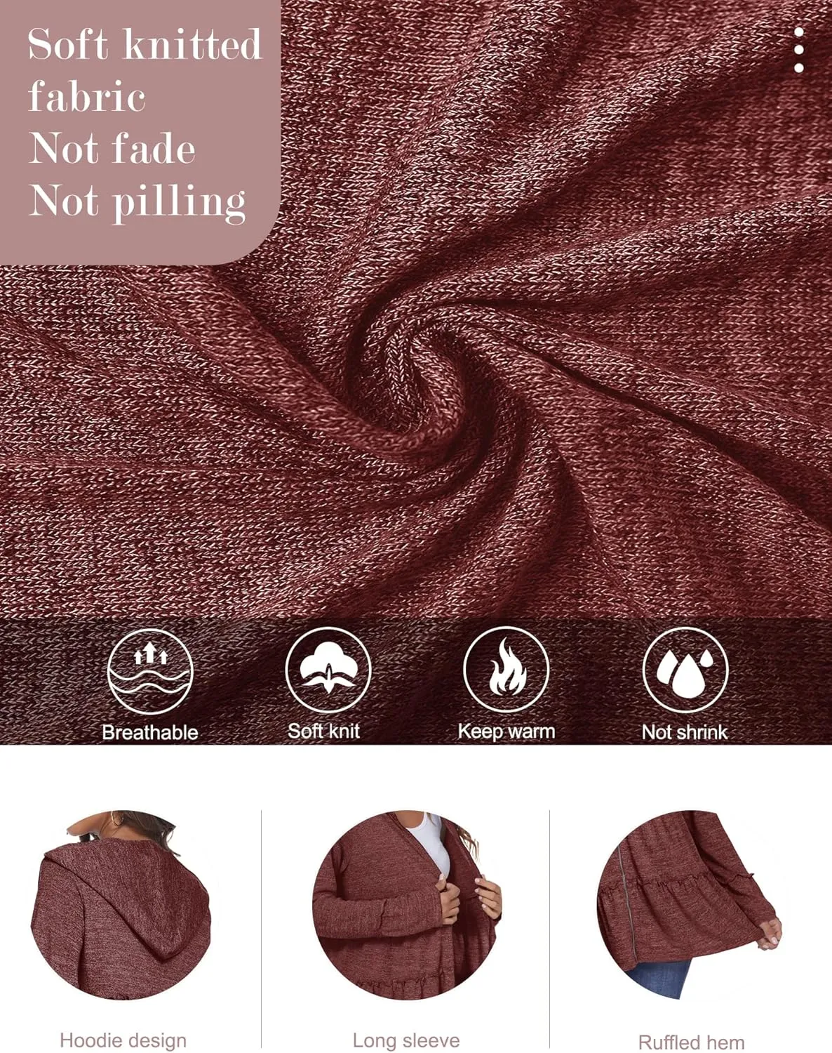 DEESHA Full Zip Up Hoodie for Women Pleated Tiered Ruffle Hooded Sweatshirts Jacket Coat Long Sleeve