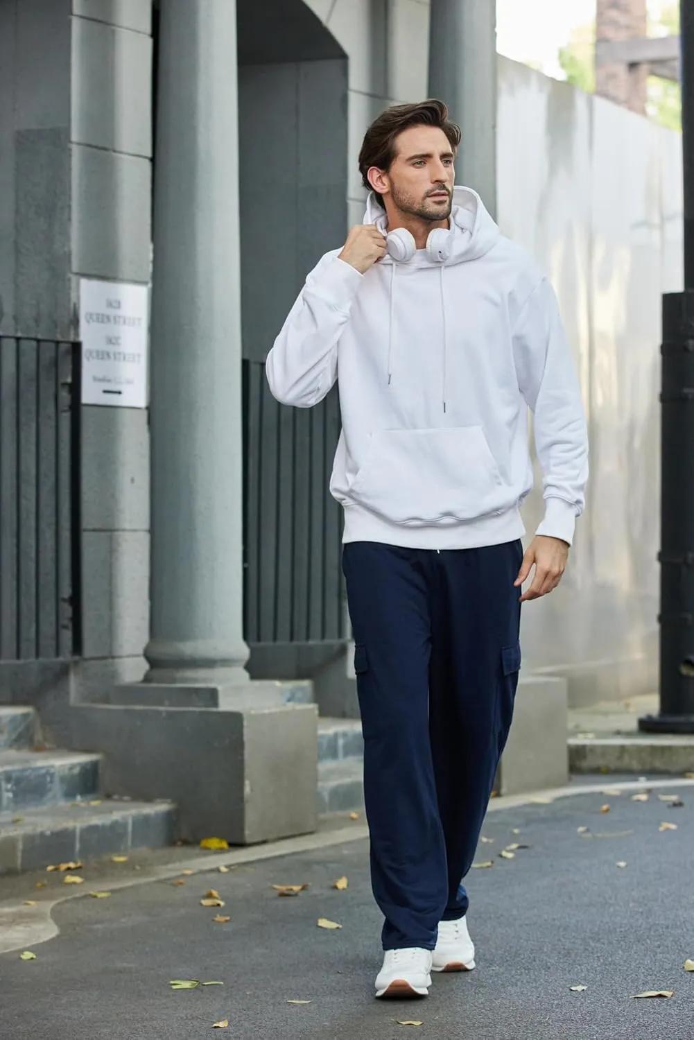 Deyeek Men's Cargo Sweatpants Open Bottom Baggy Sweat Pants for Mens Straight Leg Gym Cargo Sweats Lounge Pants with Pockets