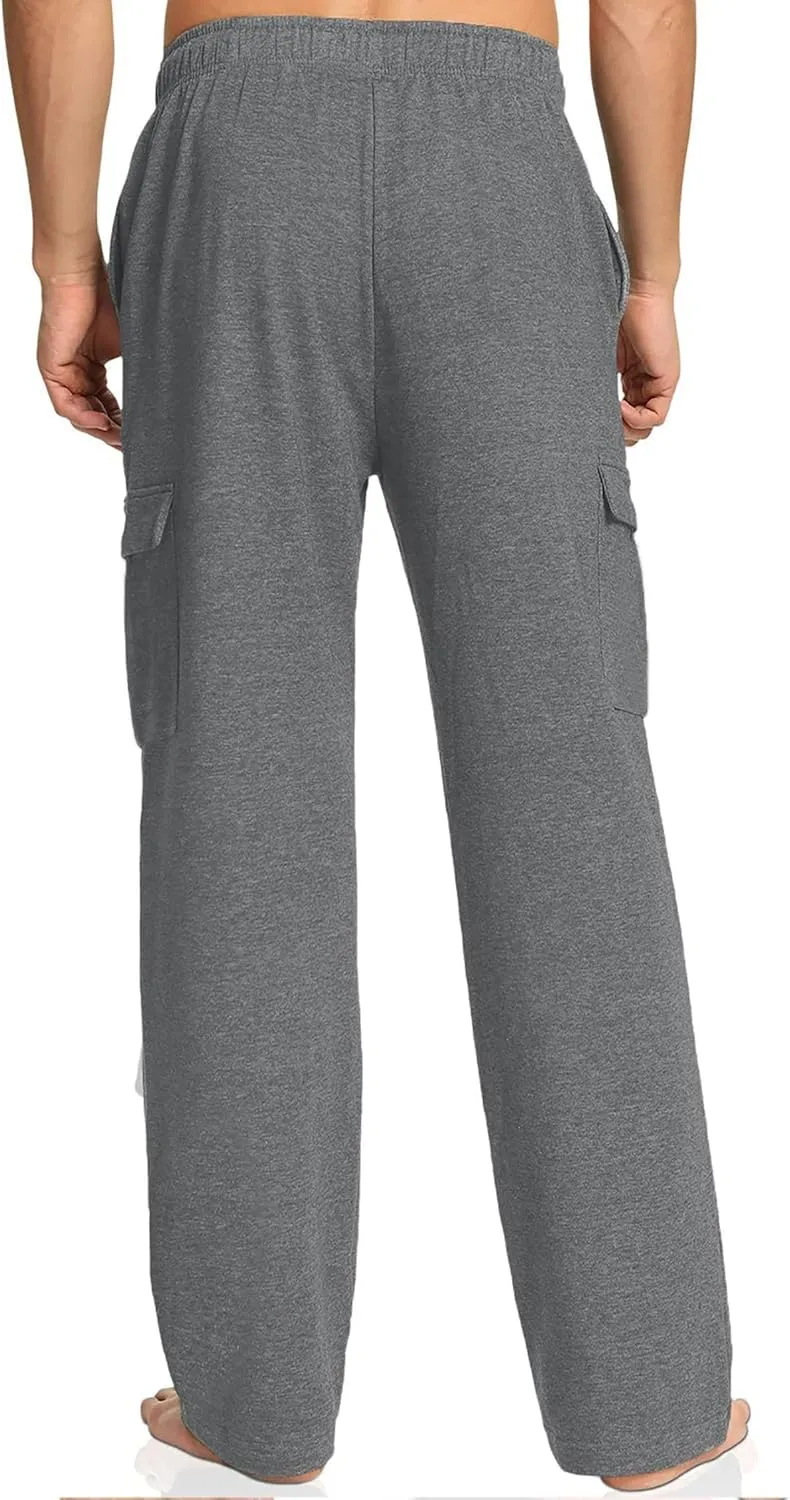 Deyeek Men's Cargo Sweatpants Open Bottom Baggy Sweat Pants for Mens Straight Leg Gym Cargo Sweats Lounge Pants with Pockets