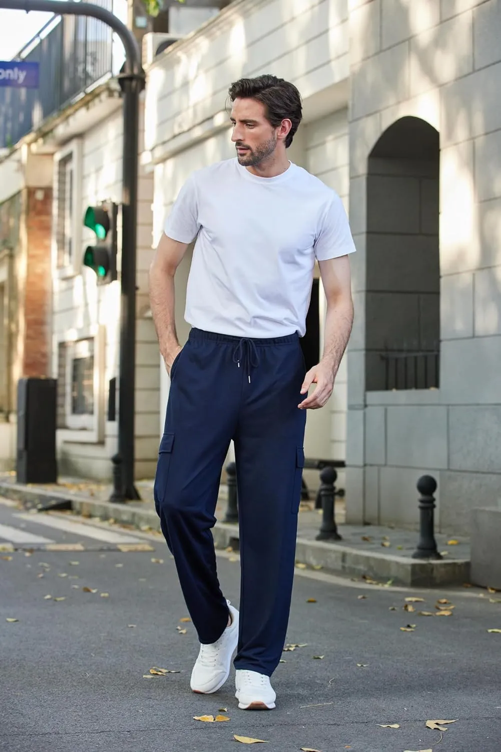 Deyeek Men's Cargo Sweatpants Open Bottom Baggy Sweat Pants for Mens Straight Leg Gym Cargo Sweats Lounge Pants with Pockets