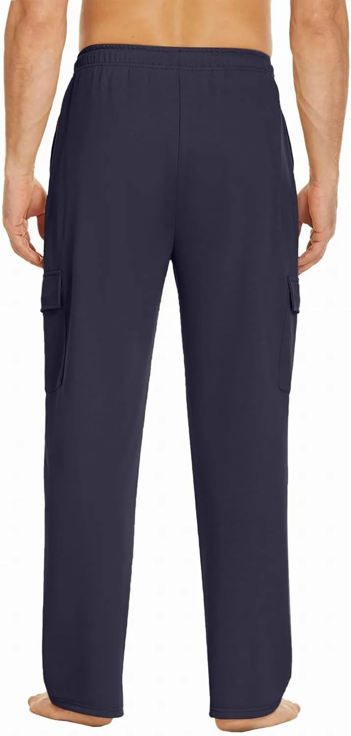 Deyeek Men's Cargo Sweatpants Open Bottom Baggy Sweat Pants for Mens Straight Leg Gym Cargo Sweats Lounge Pants with Pockets