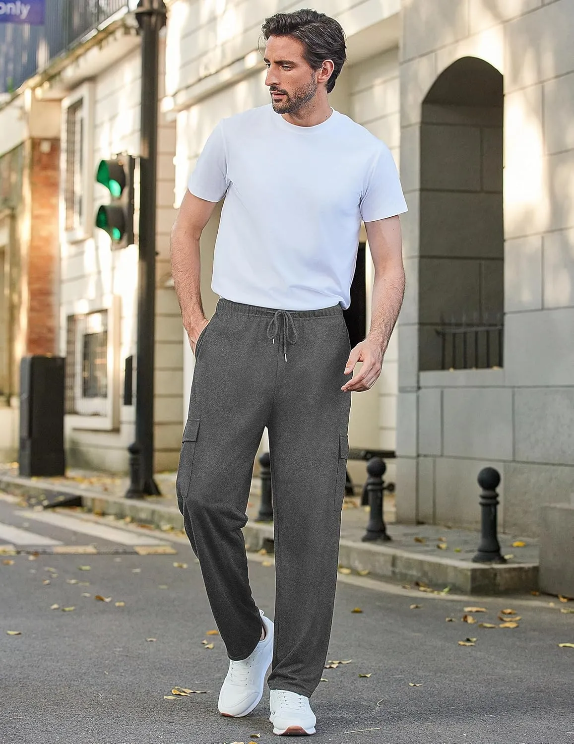 Deyeek Men's Cargo Sweatpants Open Bottom Baggy Sweat Pants for Mens Straight Leg Gym Cargo Sweats Lounge Pants with Pockets