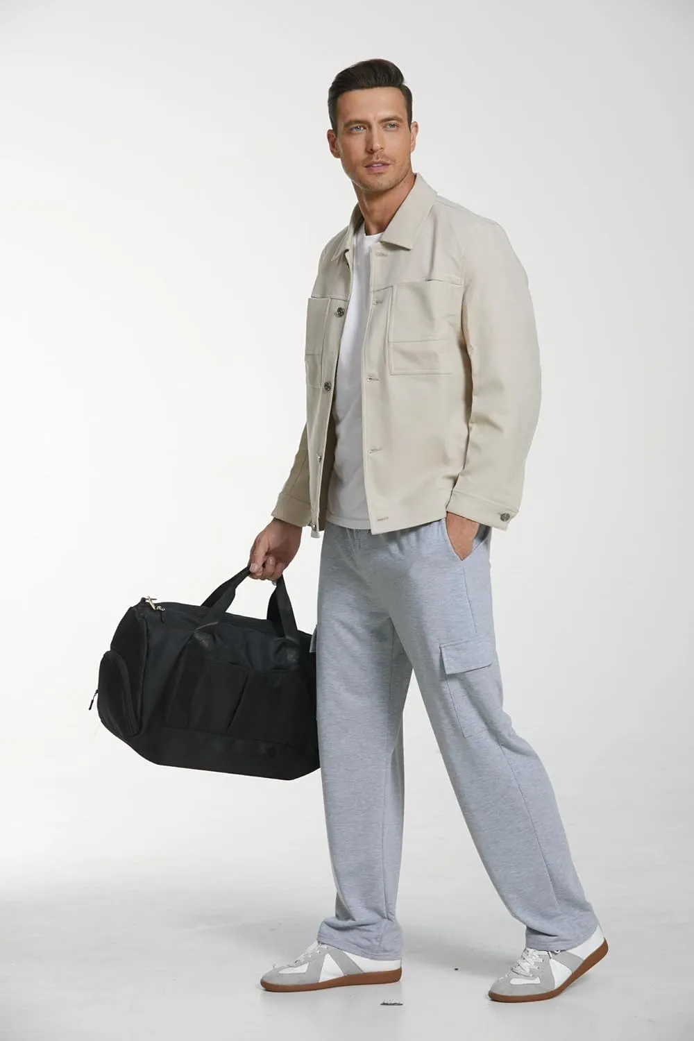 Deyeek Men's Cargo Sweatpants Open Bottom Baggy Sweat Pants for Mens Straight Leg Gym Cargo Sweats Lounge Pants with Pockets
