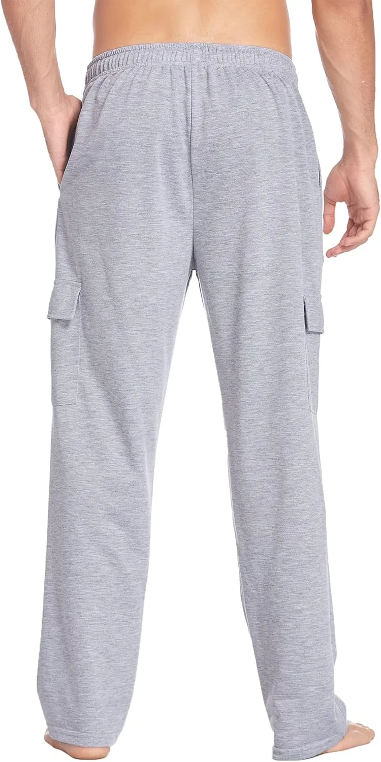 Deyeek Men's Cargo Sweatpants Open Bottom Baggy Sweat Pants for Mens Straight Leg Gym Cargo Sweats Lounge Pants with Pockets