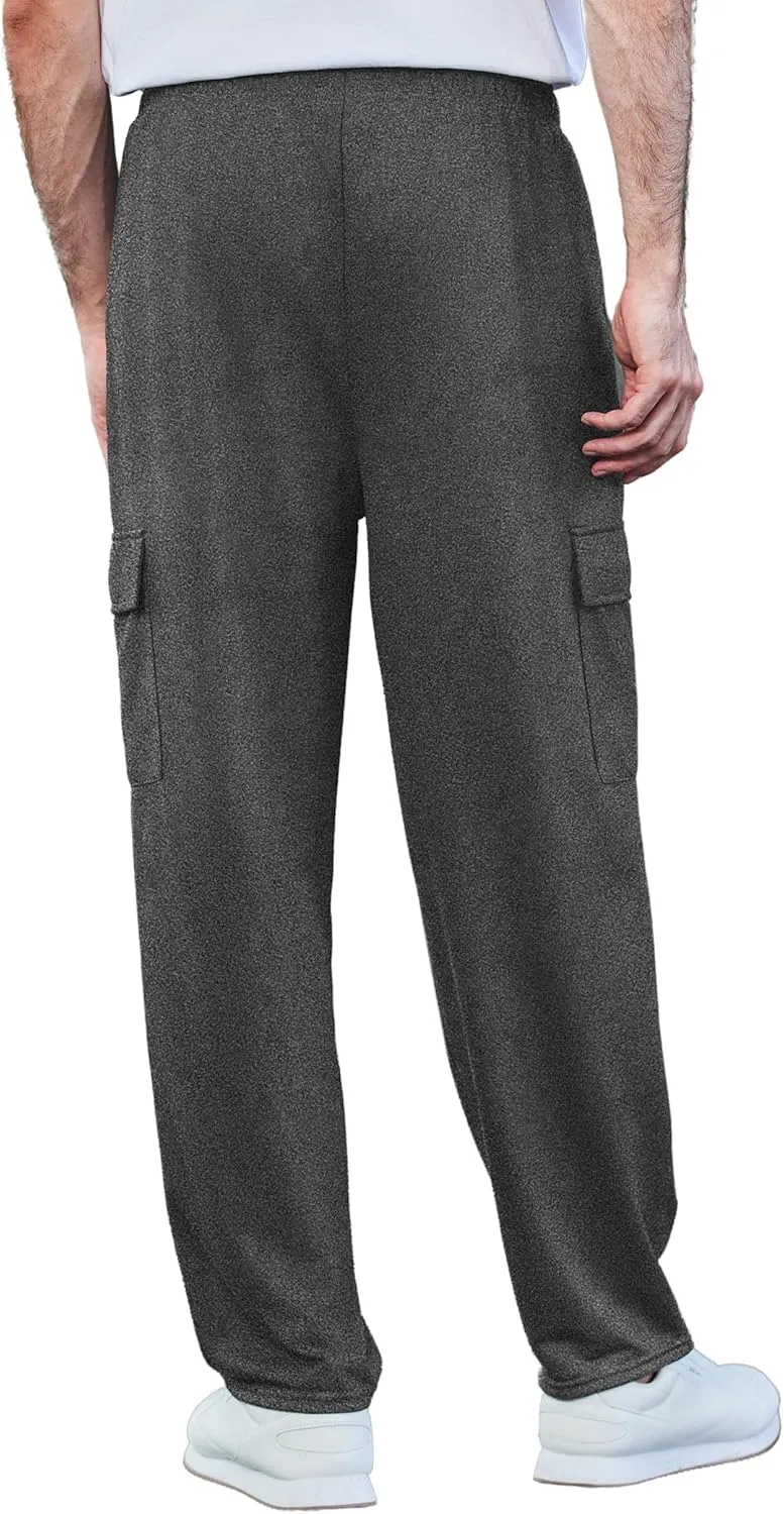 Deyeek Men's Cargo Sweatpants Open Bottom Baggy Sweat Pants for Mens Straight Leg Gym Cargo Sweats Lounge Pants with Pockets