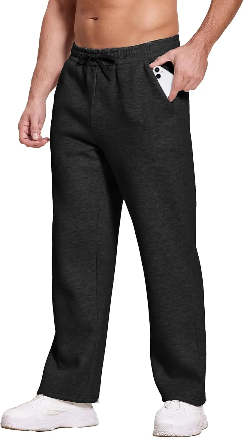 Deyeek Men's Fleece Lined Sweatpants Open Bottom Straight Leg Sweat Pants for Mens Loose Fit Joggers Sweatpants with Pockets