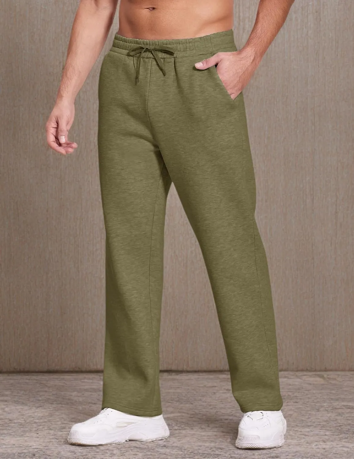 Deyeek Men's Fleece Lined Sweatpants Open Bottom Straight Leg Sweat Pants for Mens Loose Fit Joggers Sweatpants with Pockets