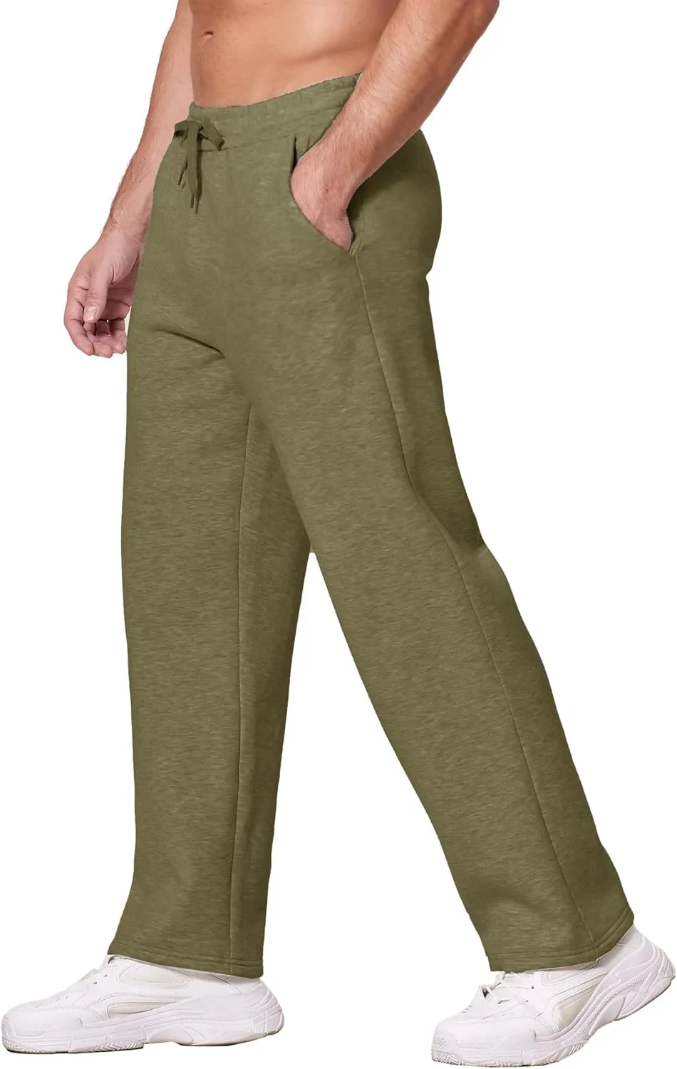 Deyeek Men's Fleece Lined Sweatpants Open Bottom Straight Leg Sweat Pants for Mens Loose Fit Joggers Sweatpants with Pockets