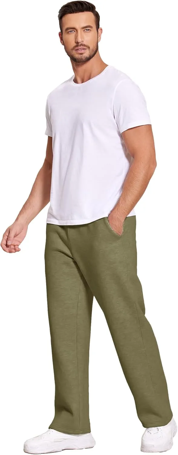 Deyeek Men's Fleece Lined Sweatpants Open Bottom Straight Leg Sweat Pants for Mens Loose Fit Joggers Sweatpants with Pockets