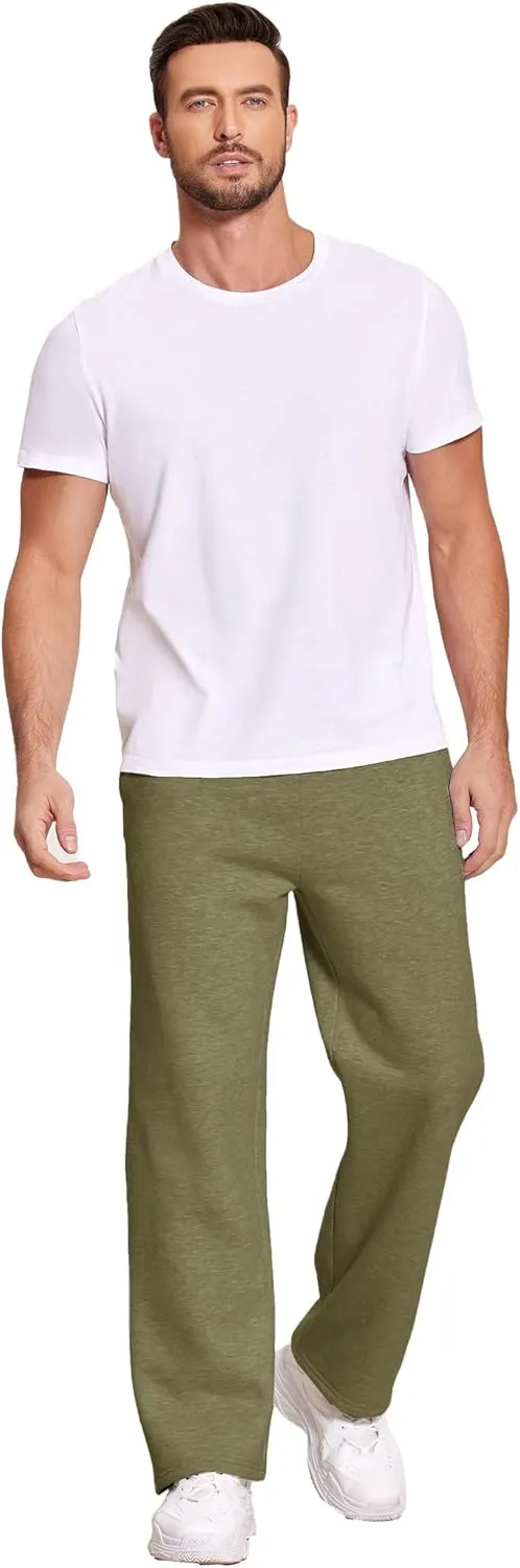 Deyeek Men's Fleece Lined Sweatpants Open Bottom Straight Leg Sweat Pants for Mens Loose Fit Joggers Sweatpants with Pockets