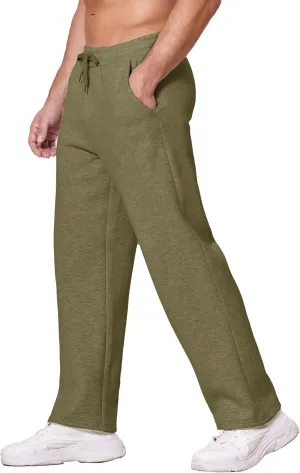 Deyeek Men's Fleece Lined Sweatpants Open Bottom Straight Leg Sweat Pants for Mens Loose Fit Joggers Sweatpants with Pockets