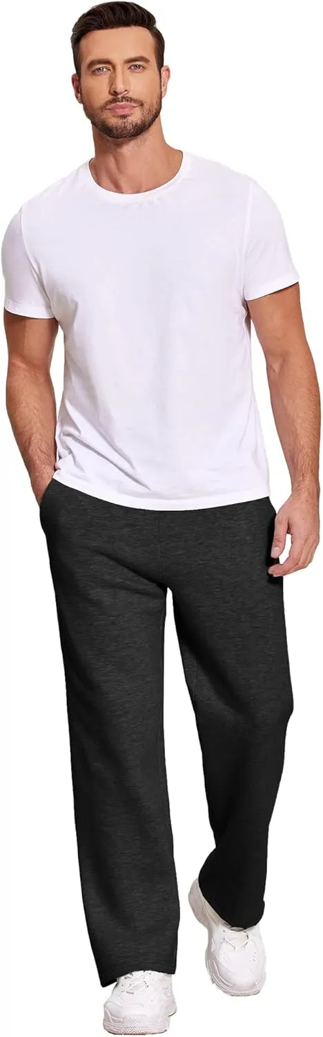 Deyeek Men's Fleece Lined Sweatpants Open Bottom Straight Leg Sweat Pants for Mens Loose Fit Joggers Sweatpants with Pockets