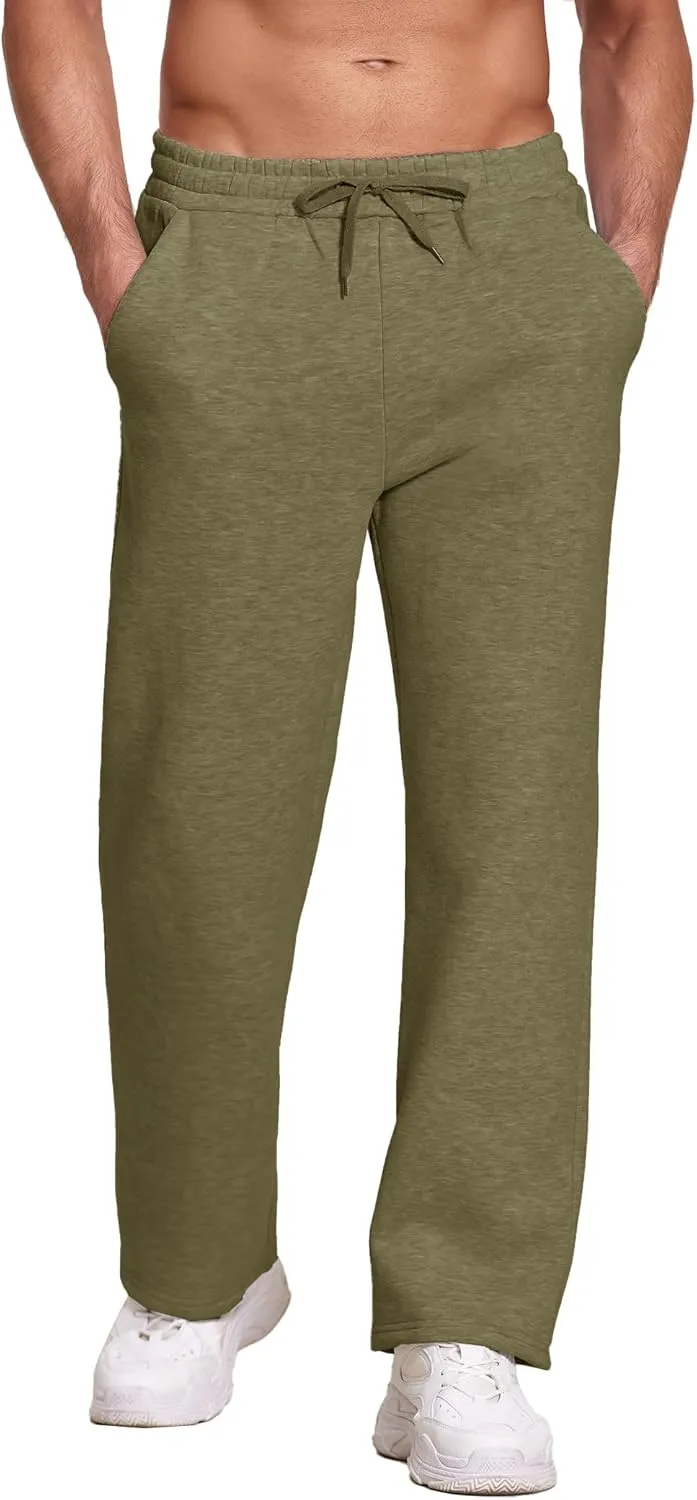 Deyeek Men's Fleece Lined Sweatpants Open Bottom Straight Leg Sweat Pants for Mens Loose Fit Joggers Sweatpants with Pockets