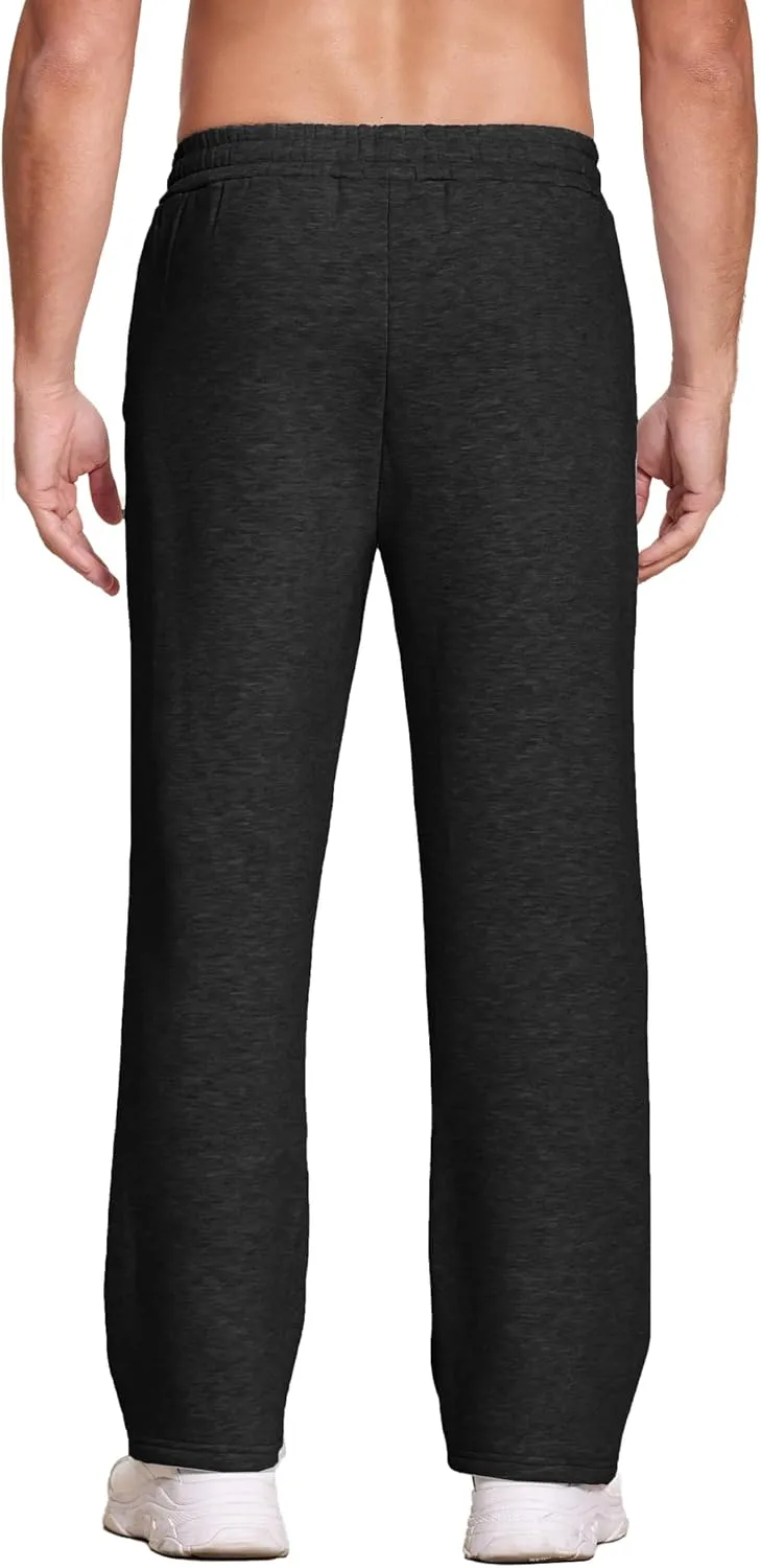 Deyeek Men's Fleece Lined Sweatpants Open Bottom Straight Leg Sweat Pants for Mens Loose Fit Joggers Sweatpants with Pockets