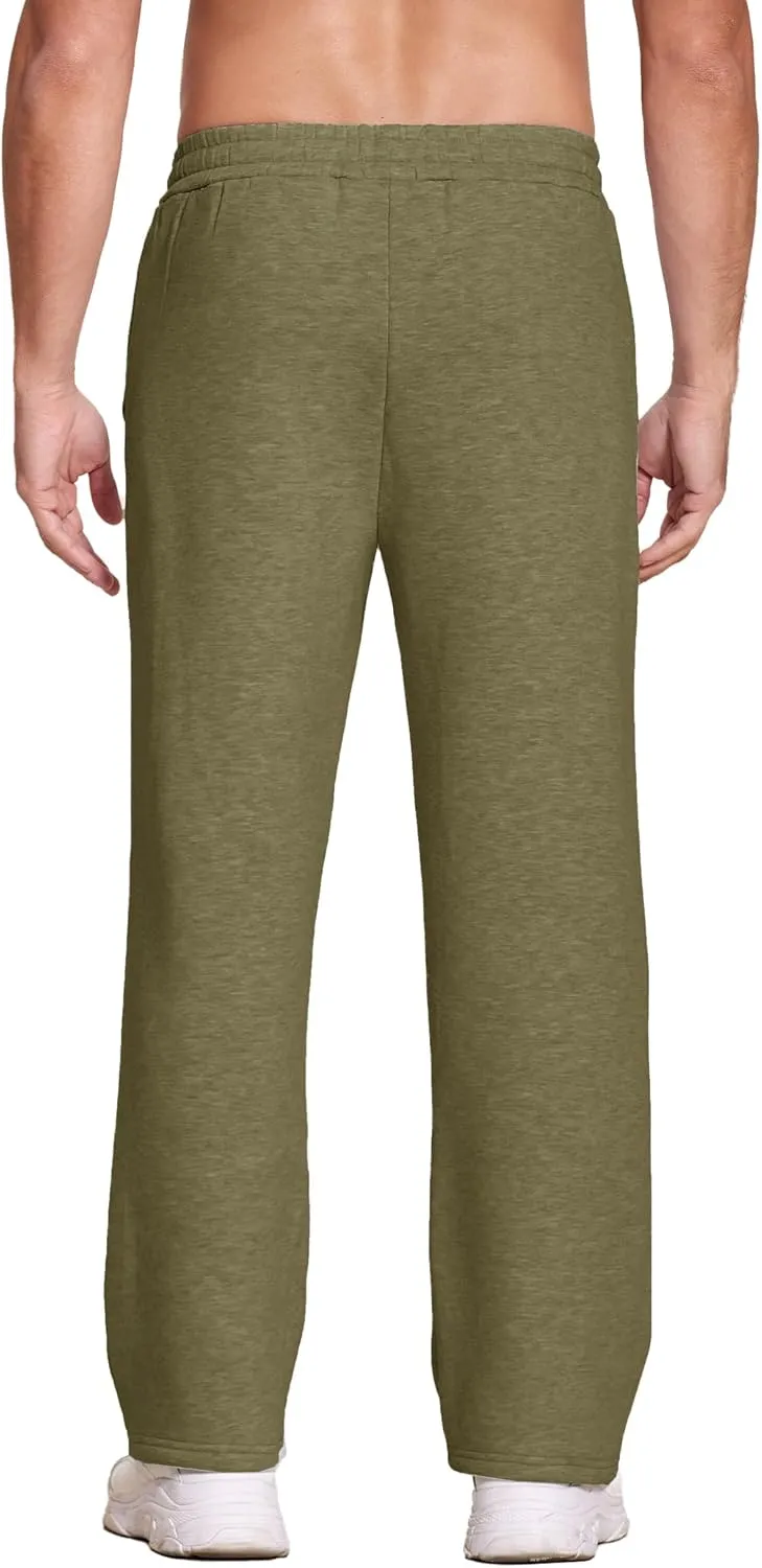 Deyeek Men's Fleece Lined Sweatpants Open Bottom Straight Leg Sweat Pants for Mens Loose Fit Joggers Sweatpants with Pockets