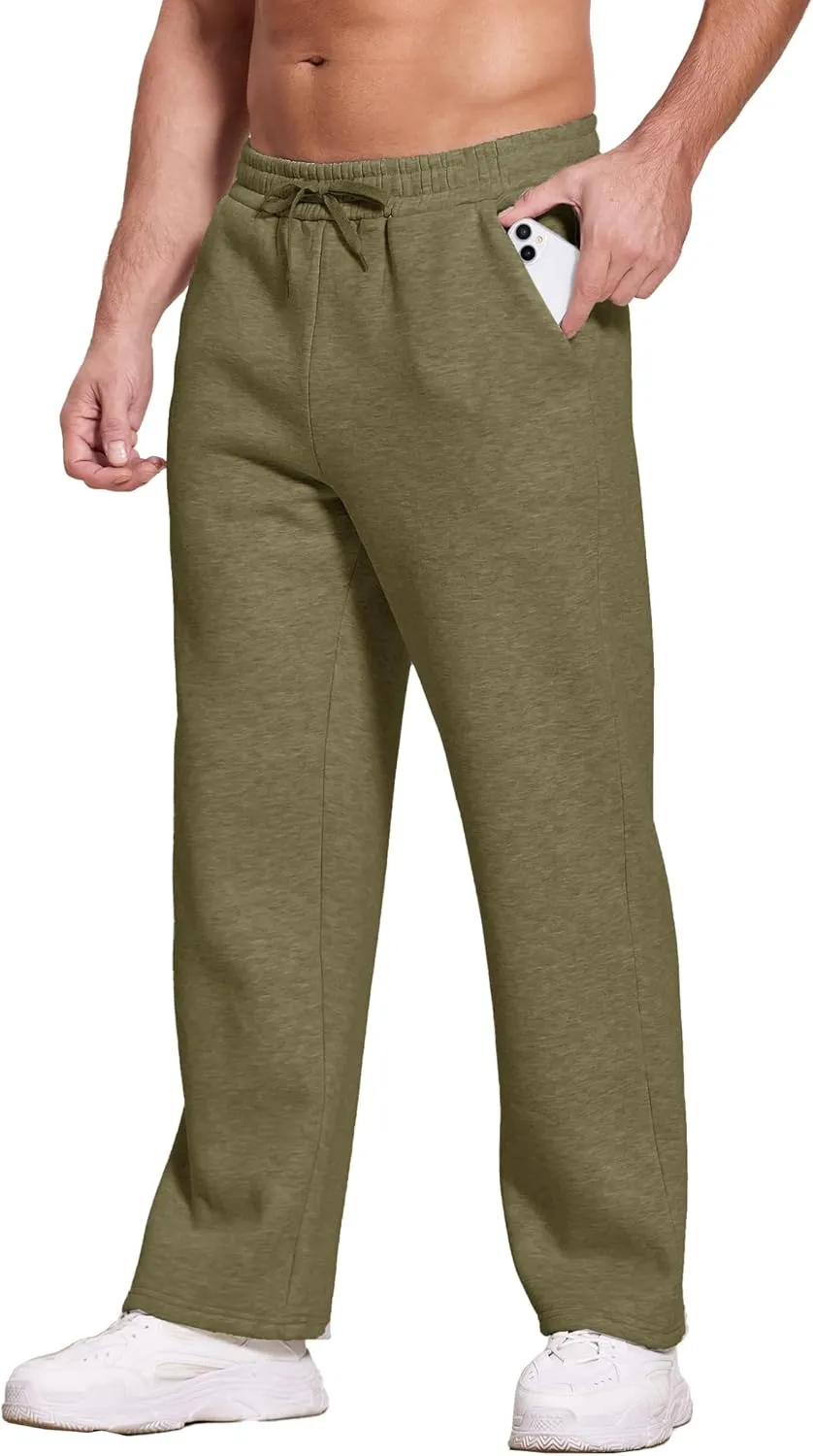 Deyeek Men's Fleece Lined Sweatpants Open Bottom Straight Leg Sweat Pants for Mens Loose Fit Joggers Sweatpants with Pockets