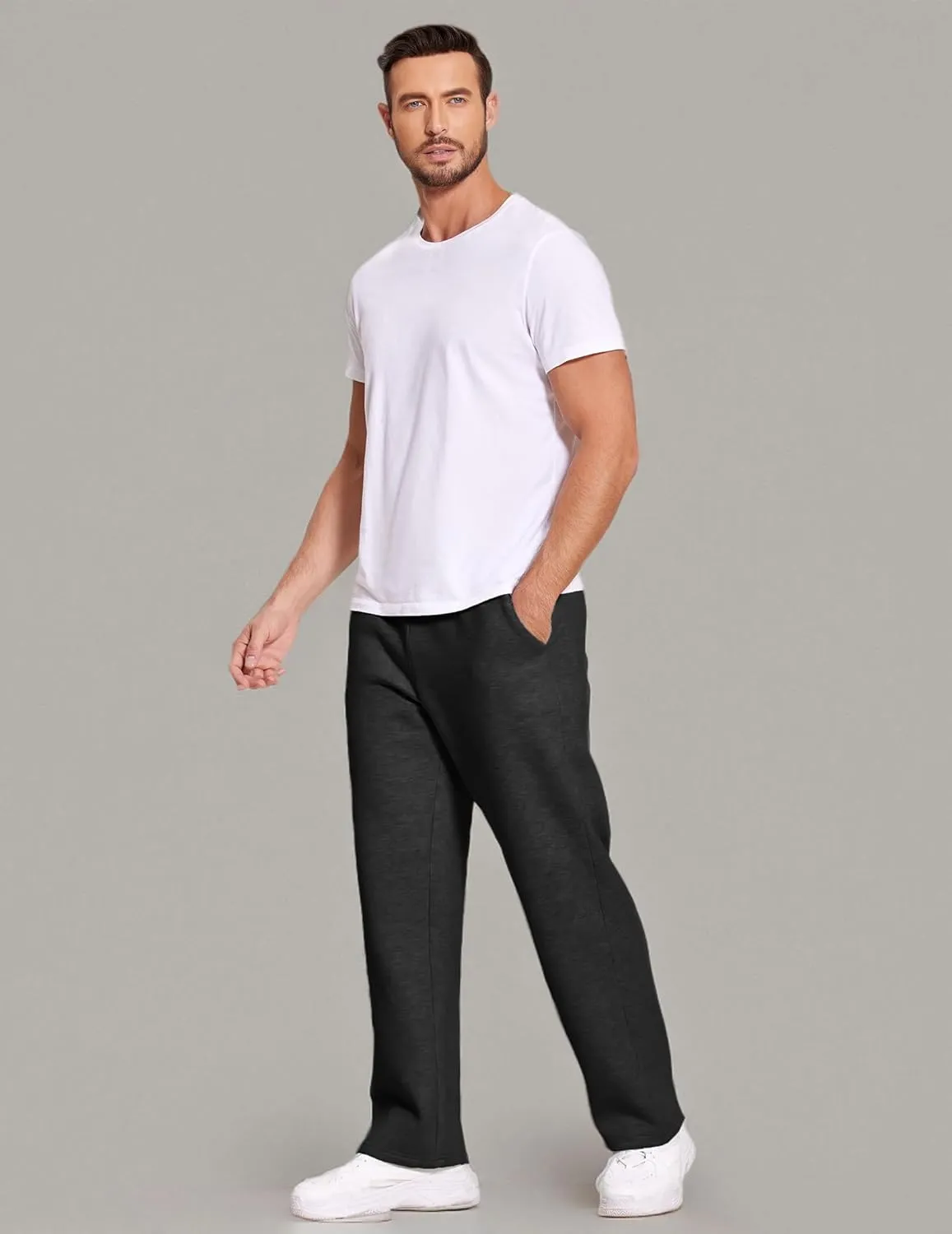 Deyeek Men's Fleece Lined Sweatpants Open Bottom Straight Leg Sweat Pants for Mens Loose Fit Joggers Sweatpants with Pockets