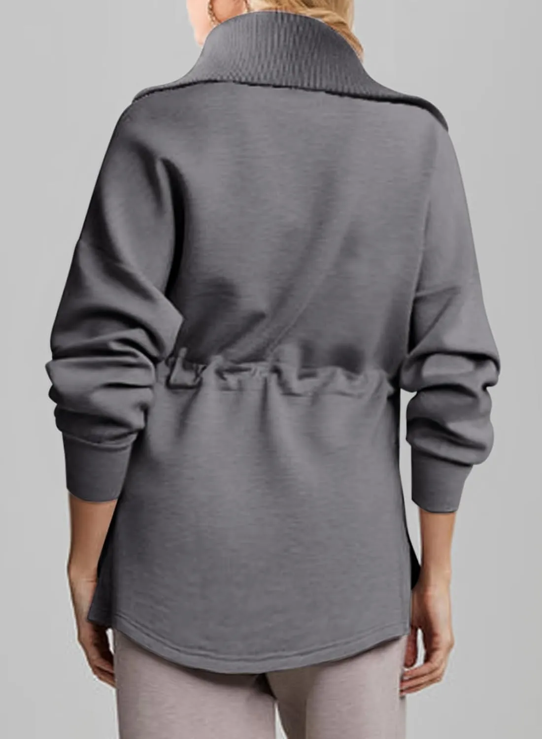 Dokotoo Womens Oversized Sweatshirts Half Zip Drawstring Waist Long Sleeve Side Slits Casual Pullover Sweatshirt Tops