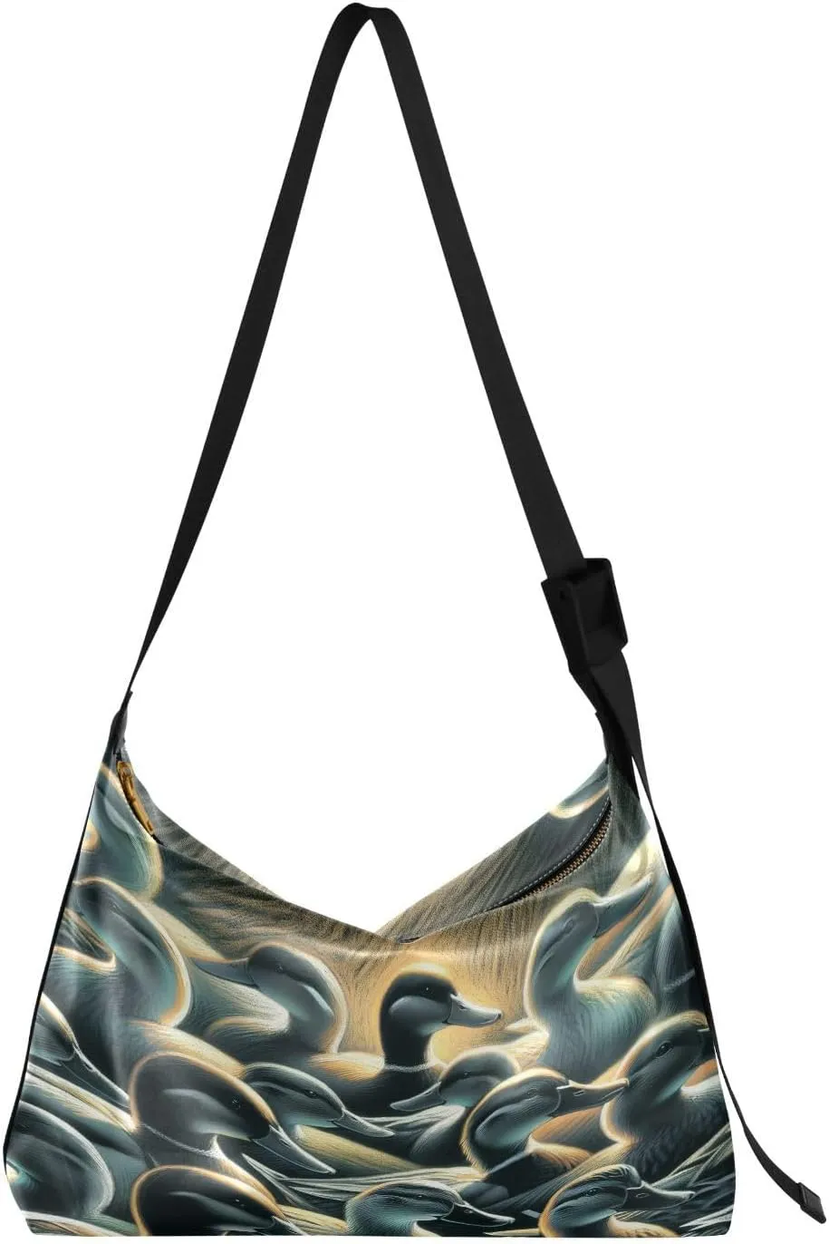 Ducks Artistic Hobo Crossbody Bags for Women Leather Large Shoulder Bag Cross Body Pastel Drawing Trendy Womens Tote Bags Handbag for Travel Shopping