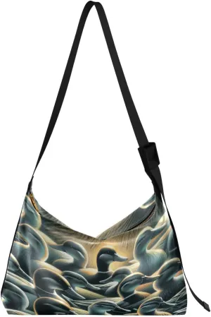 Ducks Artistic Hobo Crossbody Bags for Women Leather Large Shoulder Bag Cross Body Pastel Drawing Trendy Womens Tote Bags Handbag for Travel Shopping
