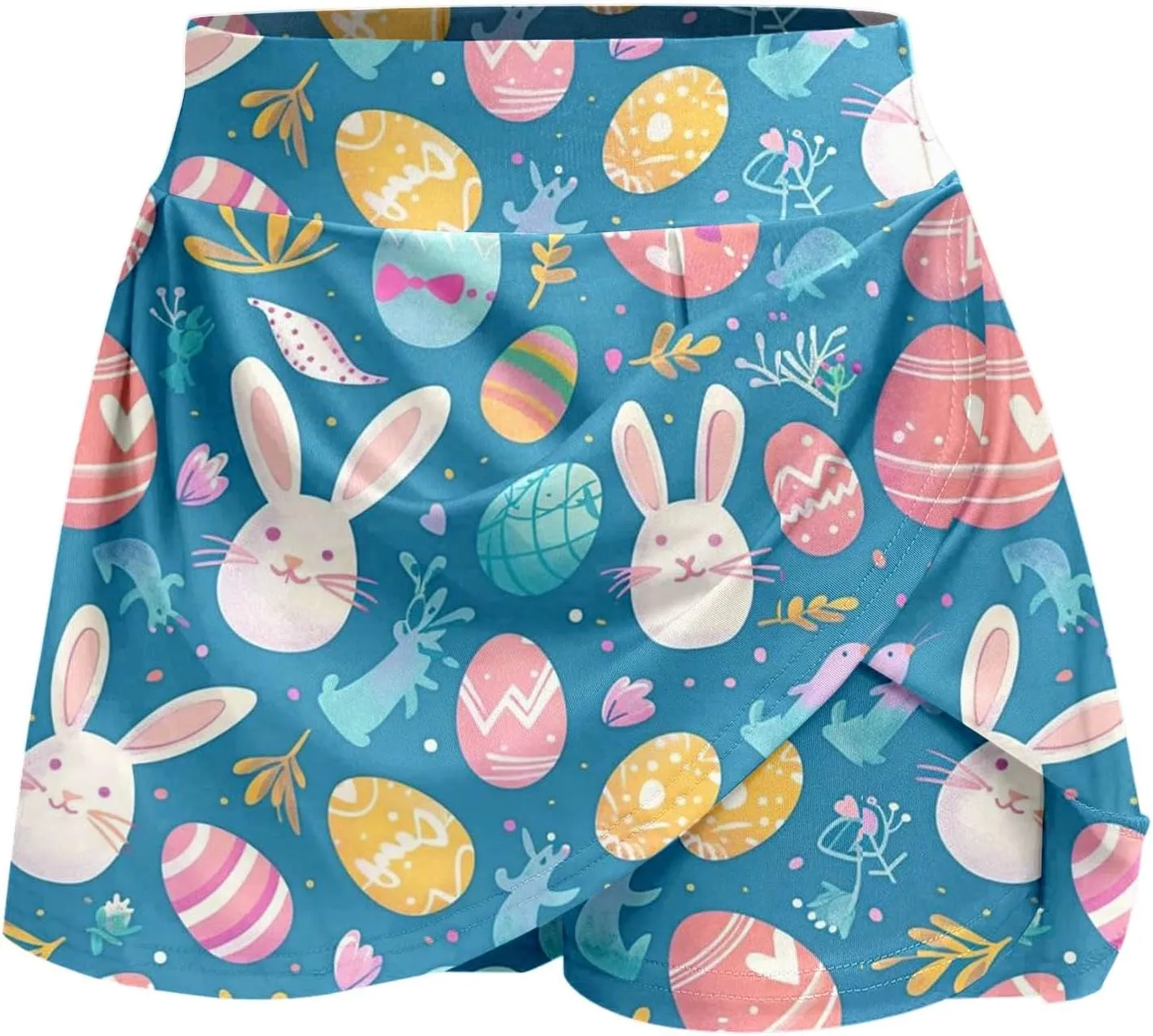 Easter Tennis Skirt for Women High Waisted Flowy Athletic Running Shorts Bunny Rabbit Egg Graphic Yoga Skort