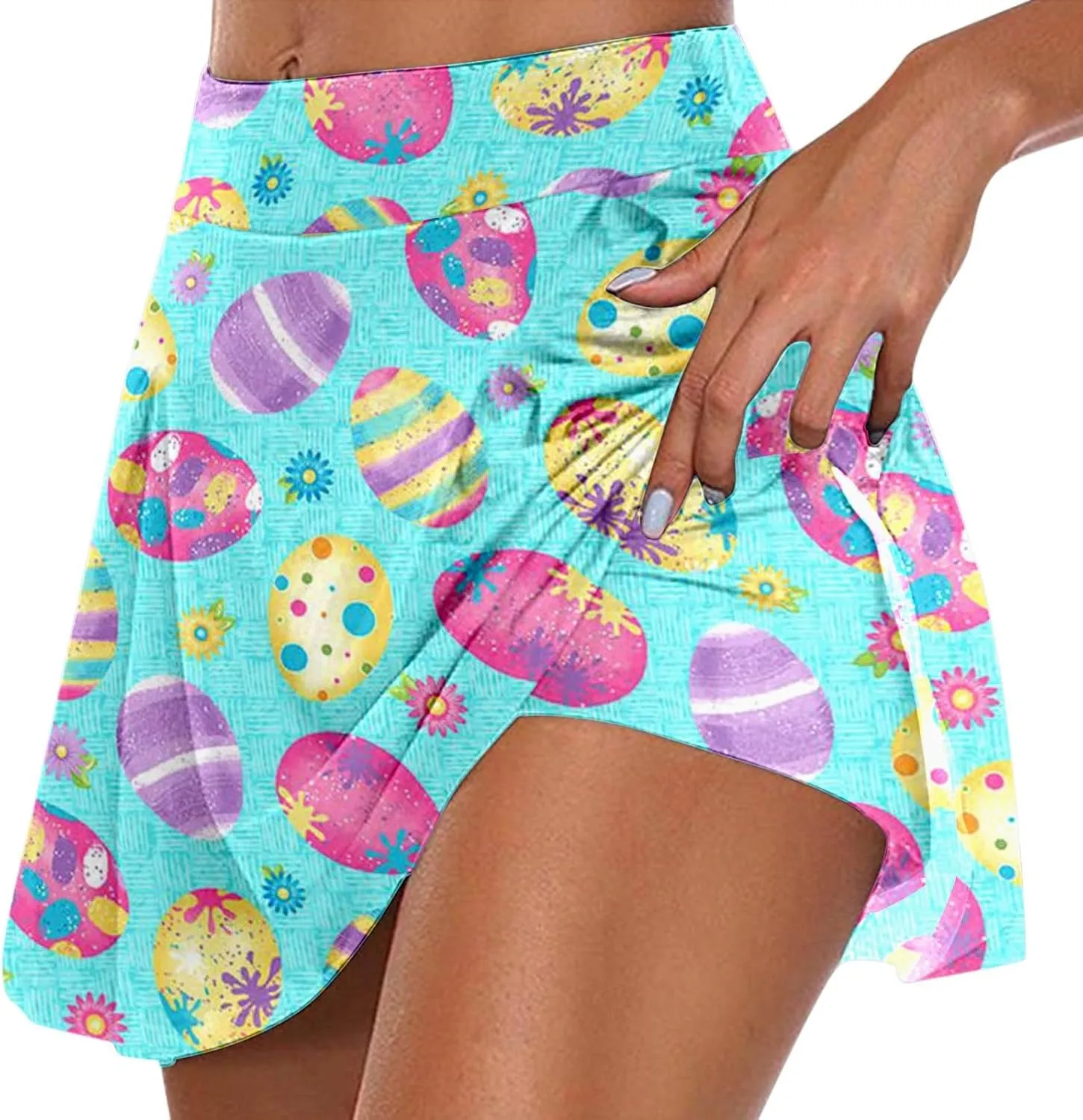 Easter Tennis Skirt for Women High Waisted Flowy Athletic Running Shorts Bunny Rabbit Egg Graphic Yoga Skort