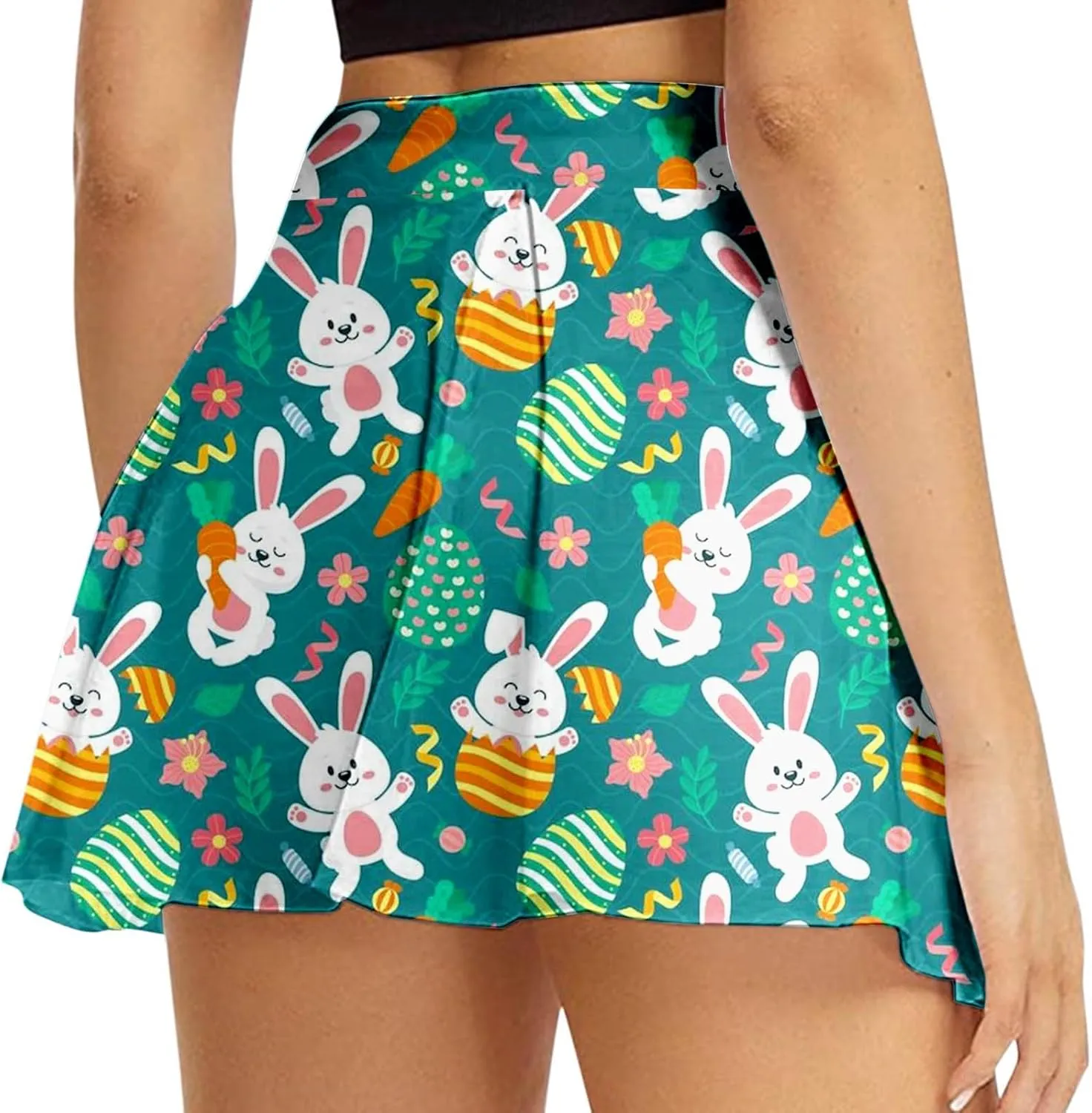Easter Tennis Skirt for Women High Waisted Flowy Athletic Running Shorts Bunny Rabbit Egg Graphic Yoga Skort