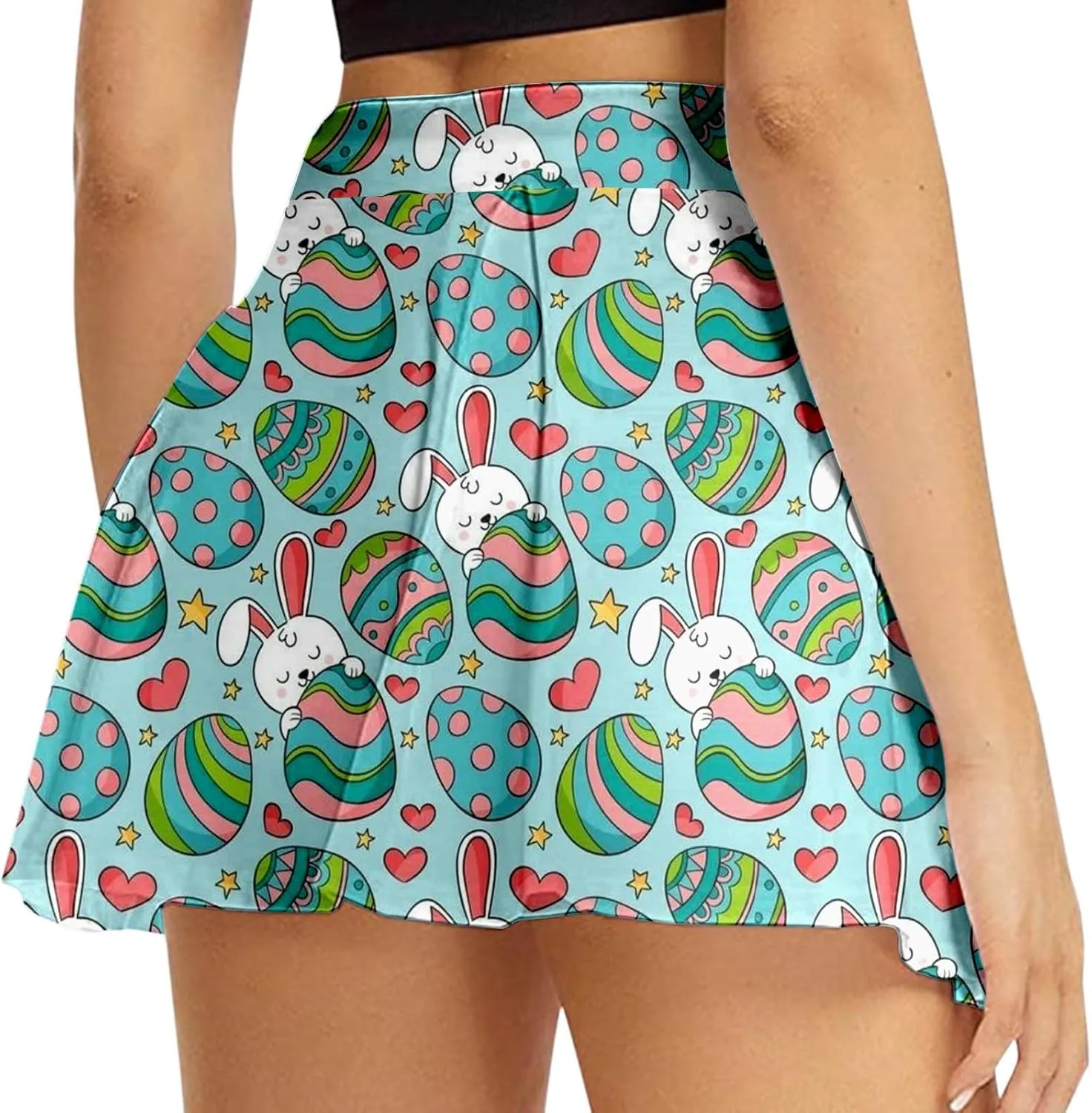 Easter Tennis Skirt for Women High Waisted Flowy Athletic Running Shorts Bunny Rabbit Egg Graphic Yoga Skort