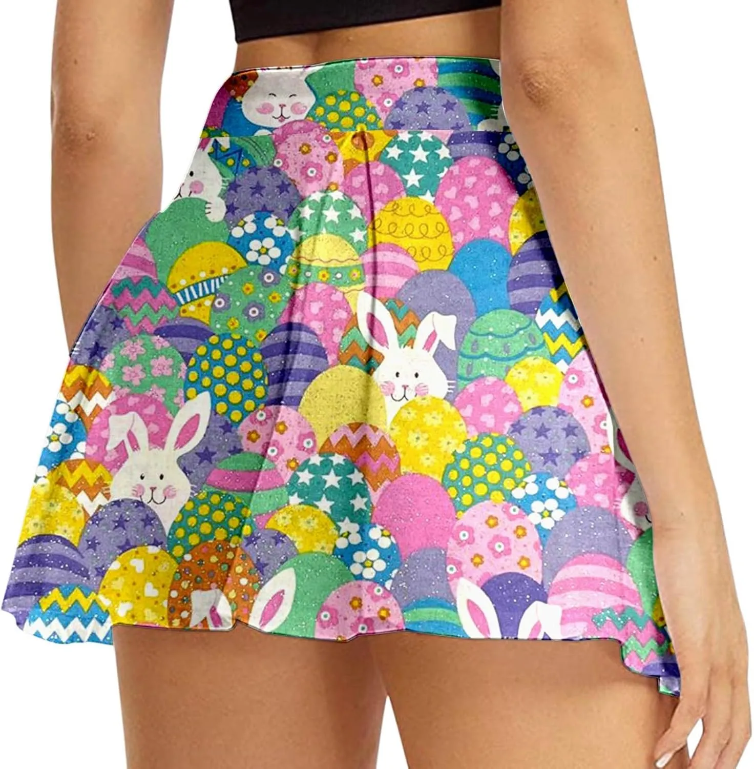 Easter Tennis Skirt for Women High Waisted Flowy Athletic Running Shorts Bunny Rabbit Egg Graphic Yoga Skort
