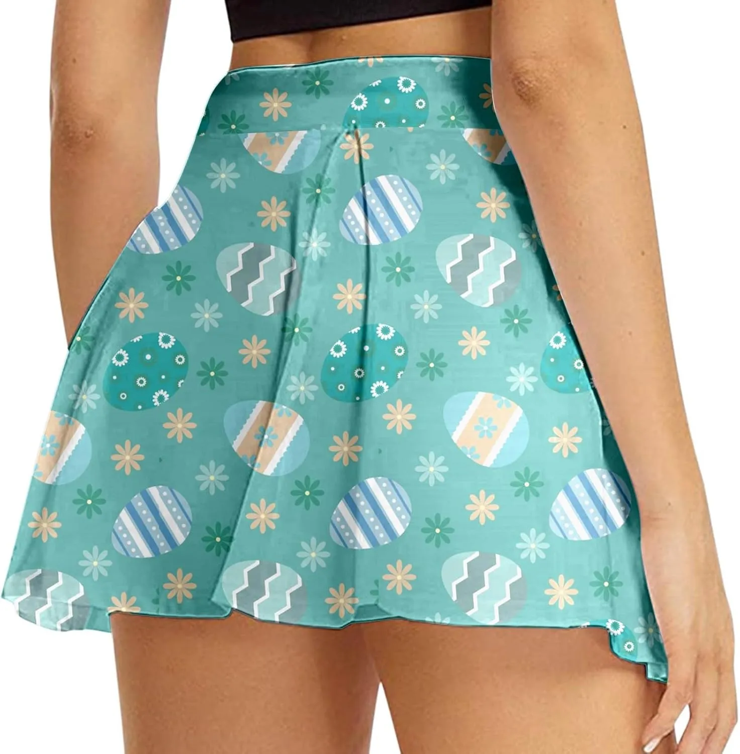Easter Tennis Skirt for Women High Waisted Flowy Athletic Running Shorts Bunny Rabbit Egg Graphic Yoga Skort