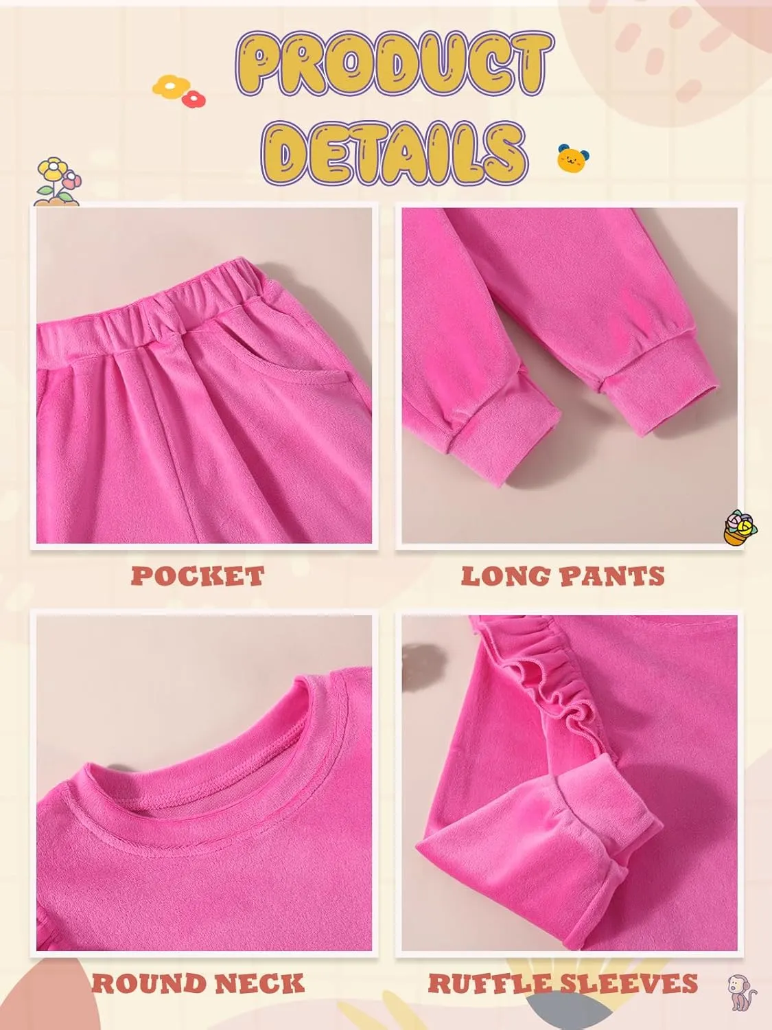 ESHOO Little Girls Outfits Clothes Kids Velour Sweatsuit Ruffle Long Sleeve Sweatshirt Pants Fall Clothing Set for 2-7Y