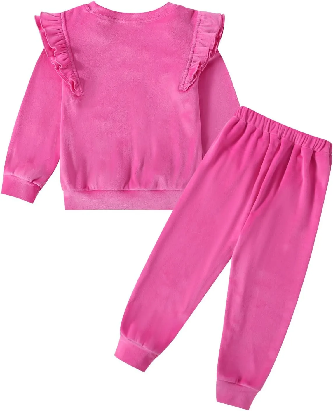 ESHOO Little Girls Outfits Clothes Kids Velour Sweatsuit Ruffle Long Sleeve Sweatshirt Pants Fall Clothing Set for 2-7Y