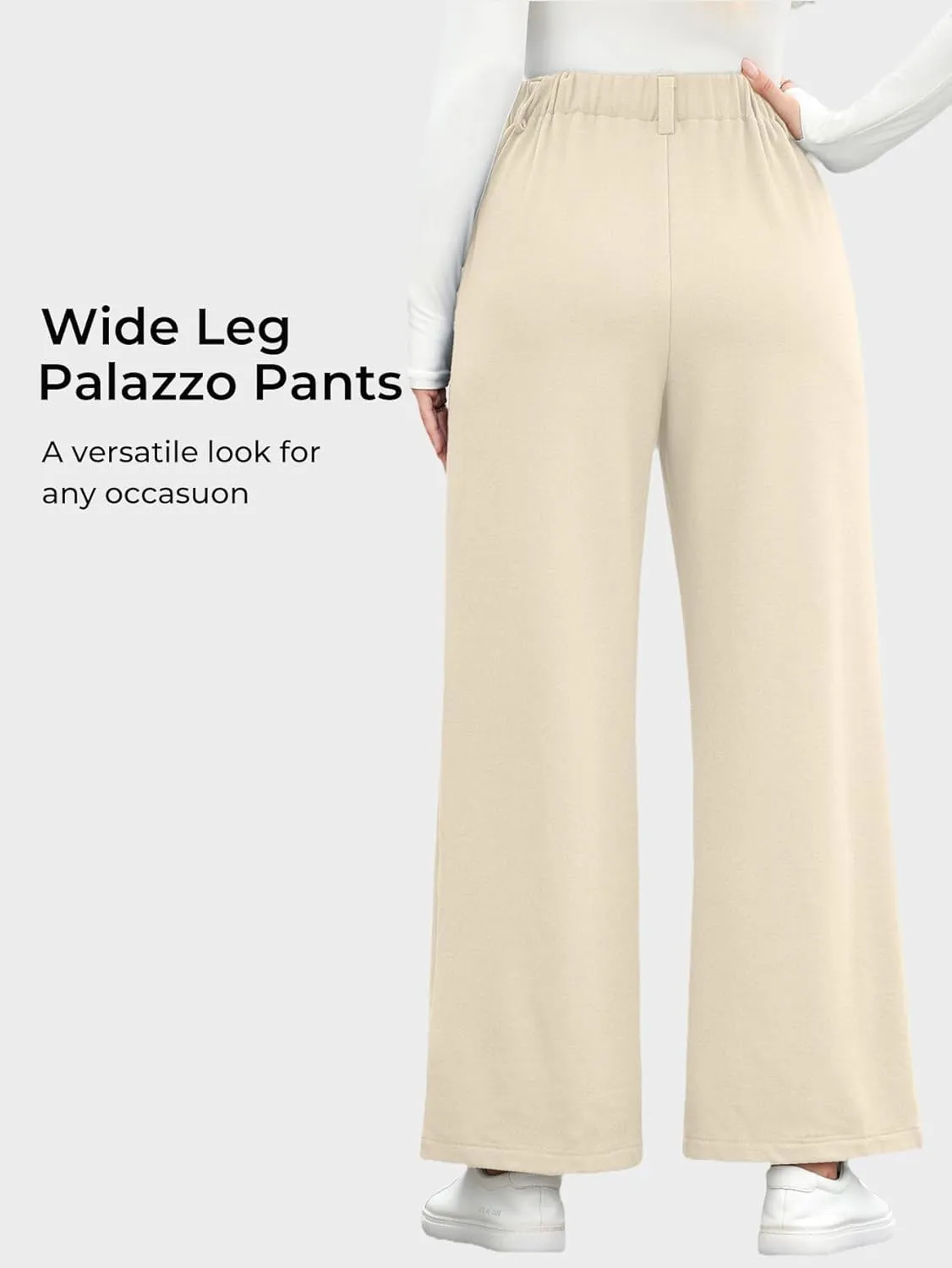 EVALESS Wide Leg Pants for Women Elastic High Waisted Waffle Knit Fleece Palazzo Pants Trousers with Pockets