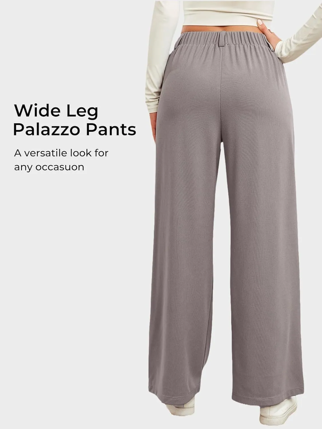 EVALESS Wide Leg Pants for Women Elastic High Waisted Waffle Knit Fleece Palazzo Pants Trousers with Pockets